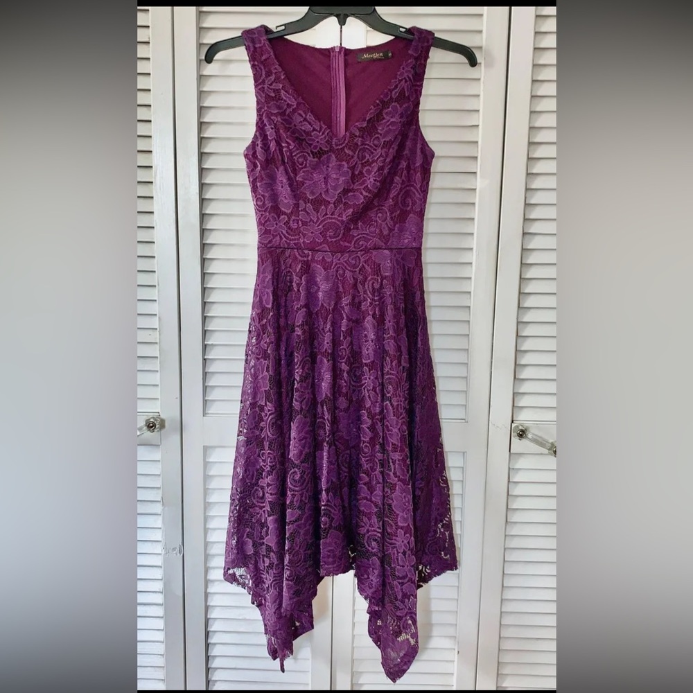 Plum Lace Asymmetrical Dress